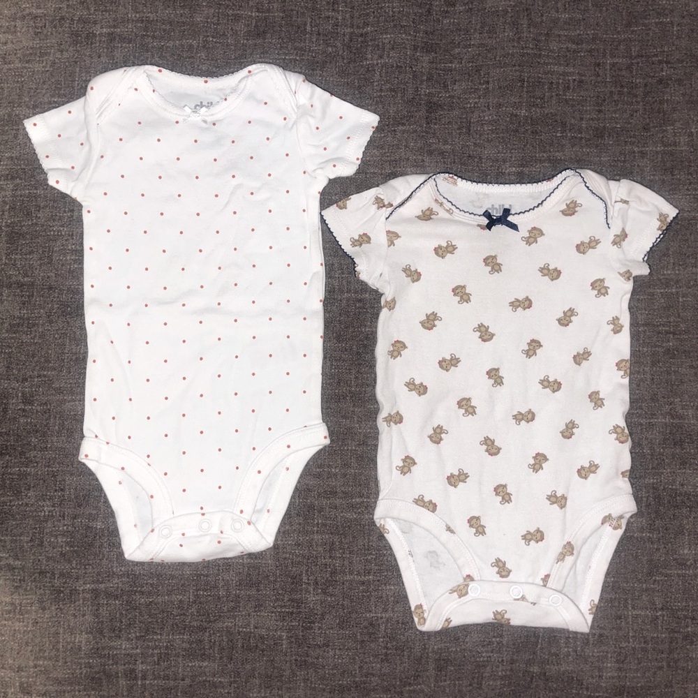 Carters Baby Girl Onsie Bodysuits Monkeys and Red Polka Dots 2 Piece 3-6 Months